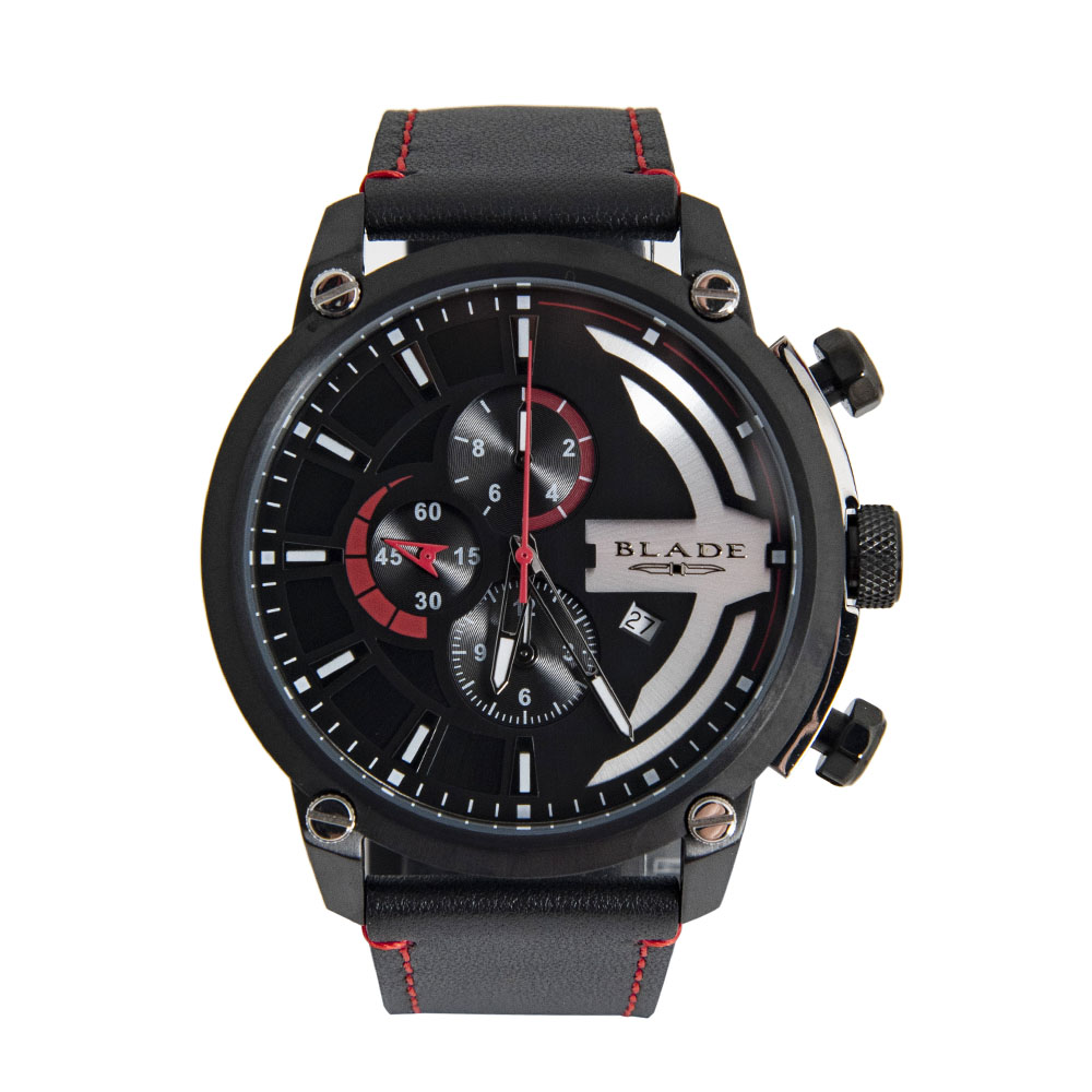 BLADE 3595G1NNN Black SS Case Black Leather Strap Menâ€™s Watch