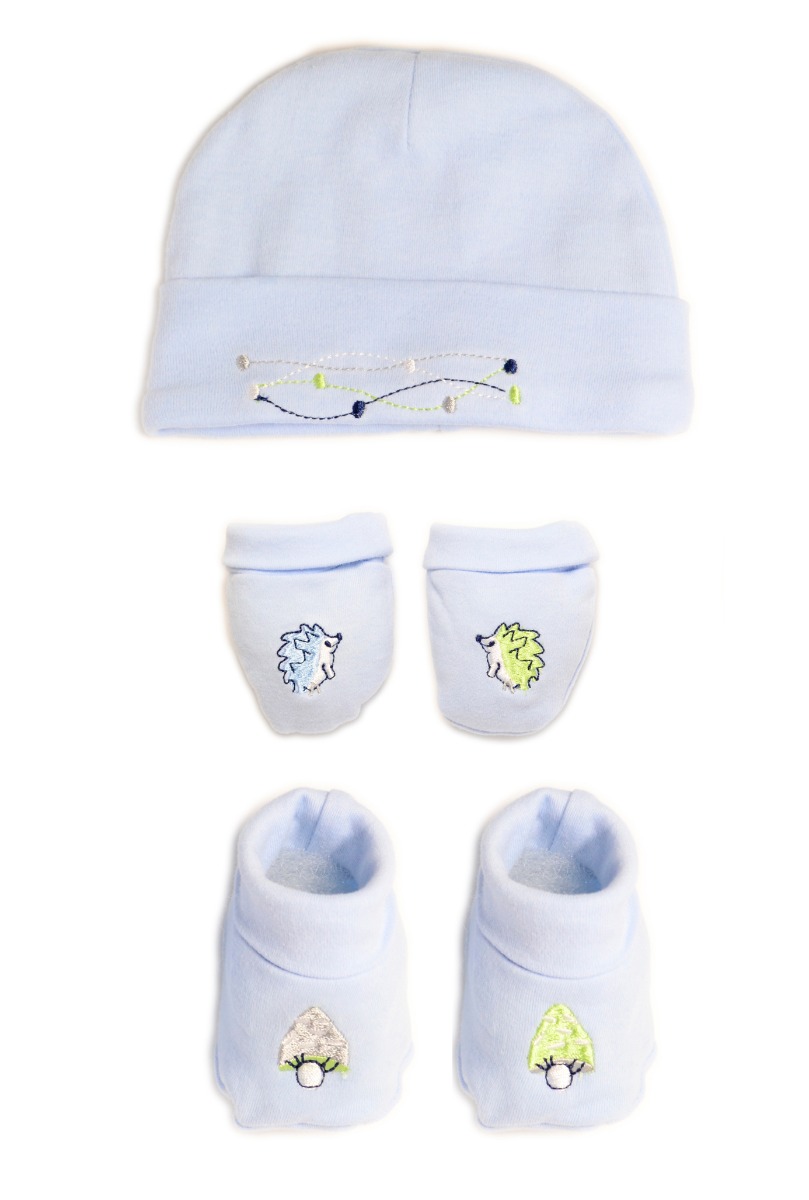 Baby"s Birdy Cap, Bib,Gloves & Socks Blue Set