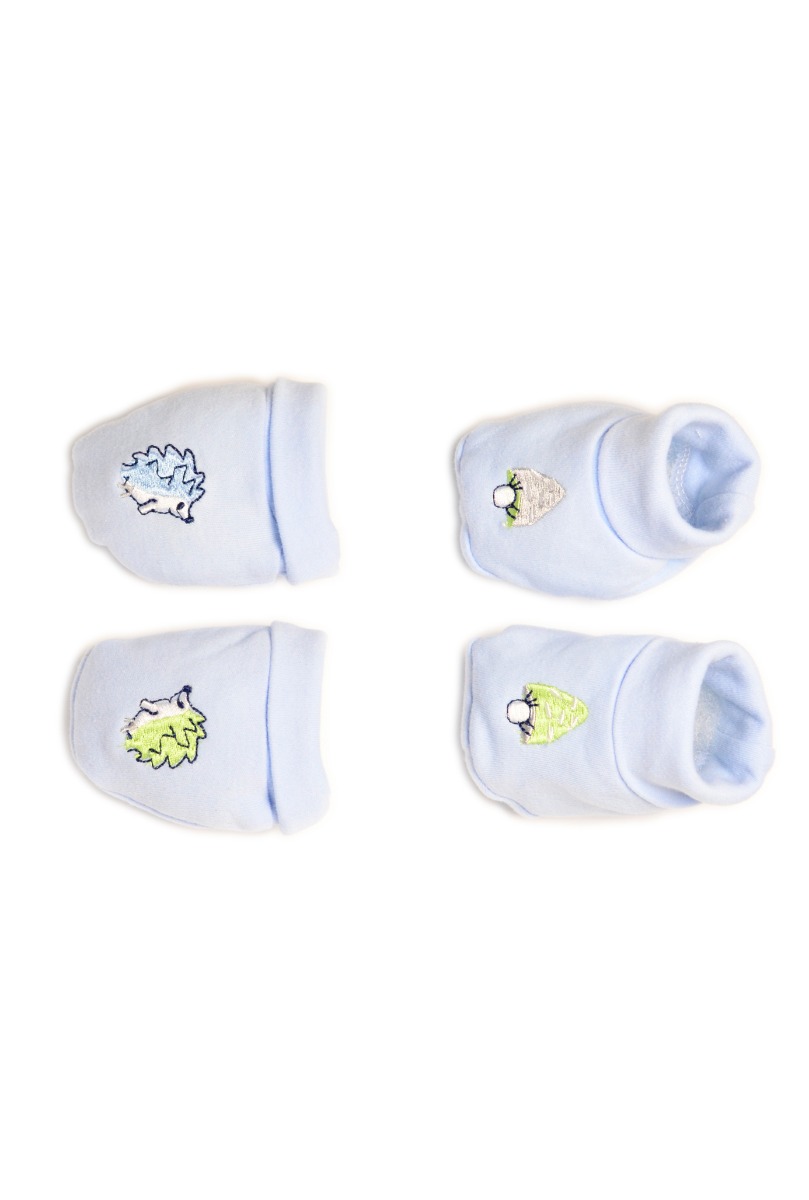 Baby"s Birdy Cap, Bib,Gloves & Socks Blue Set