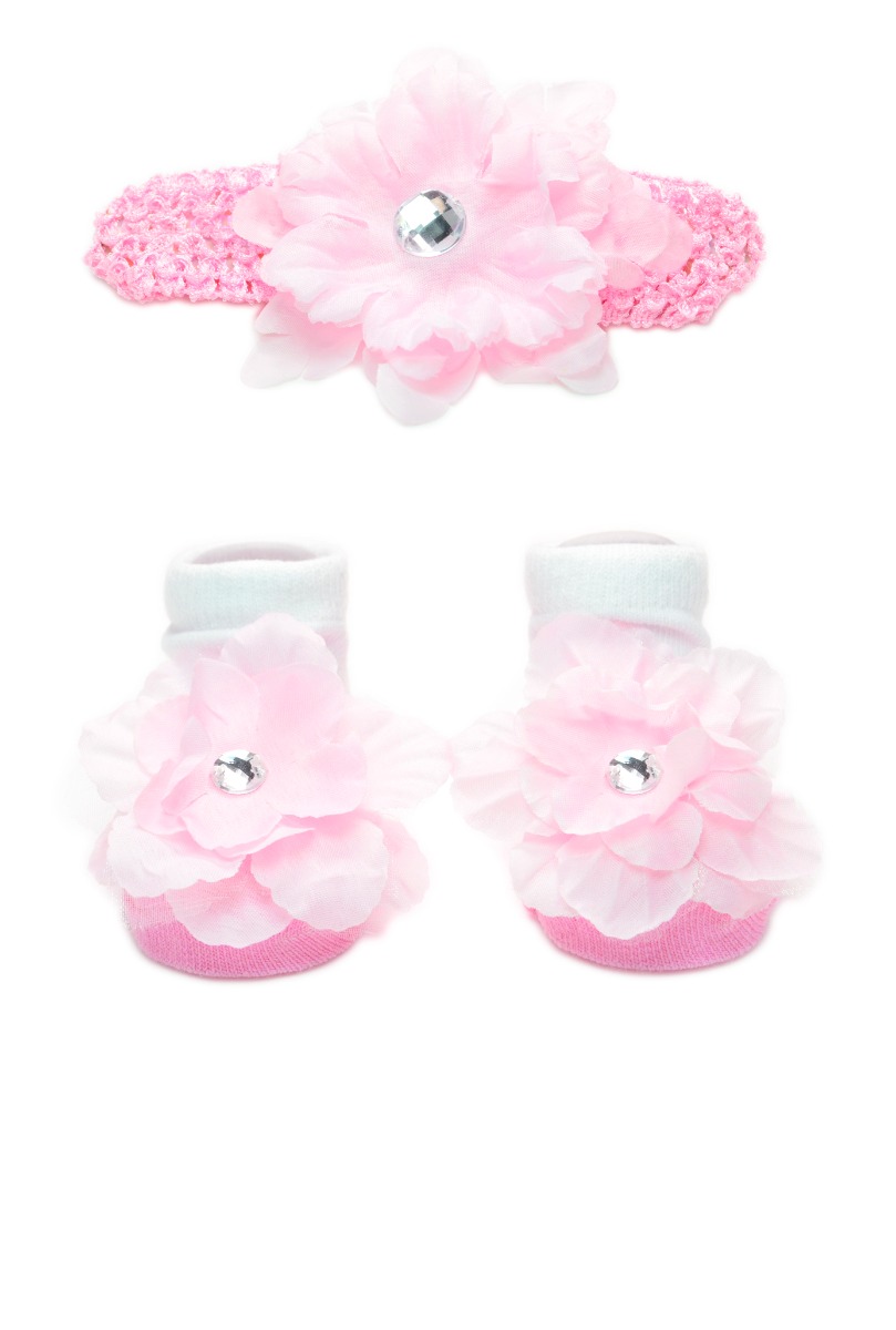 Baby"s Girl Head band & Sock Set Pink-Pink-0-6M