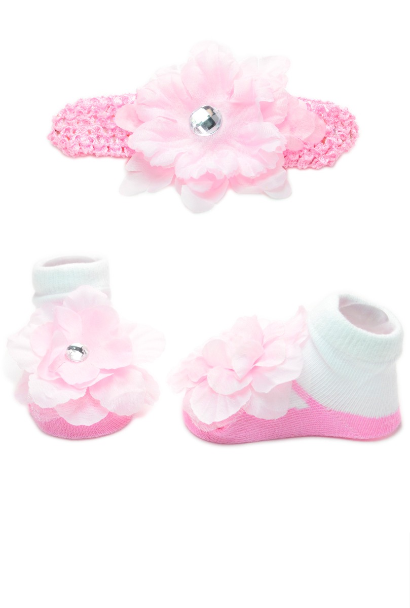 Baby"s Girl Head band & Sock Set Pink-Pink-0-6M