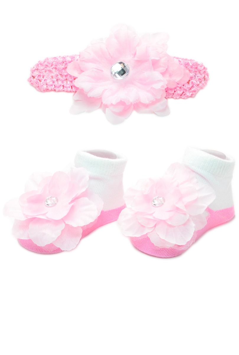 Baby"s Girl Head band & Sock Set Pink-Pink-0-6M