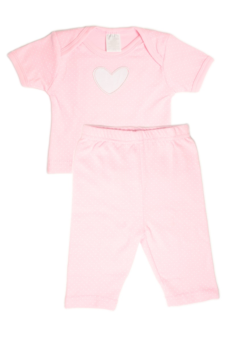 Baby"s Heart with white Dots Pijama Set Pink