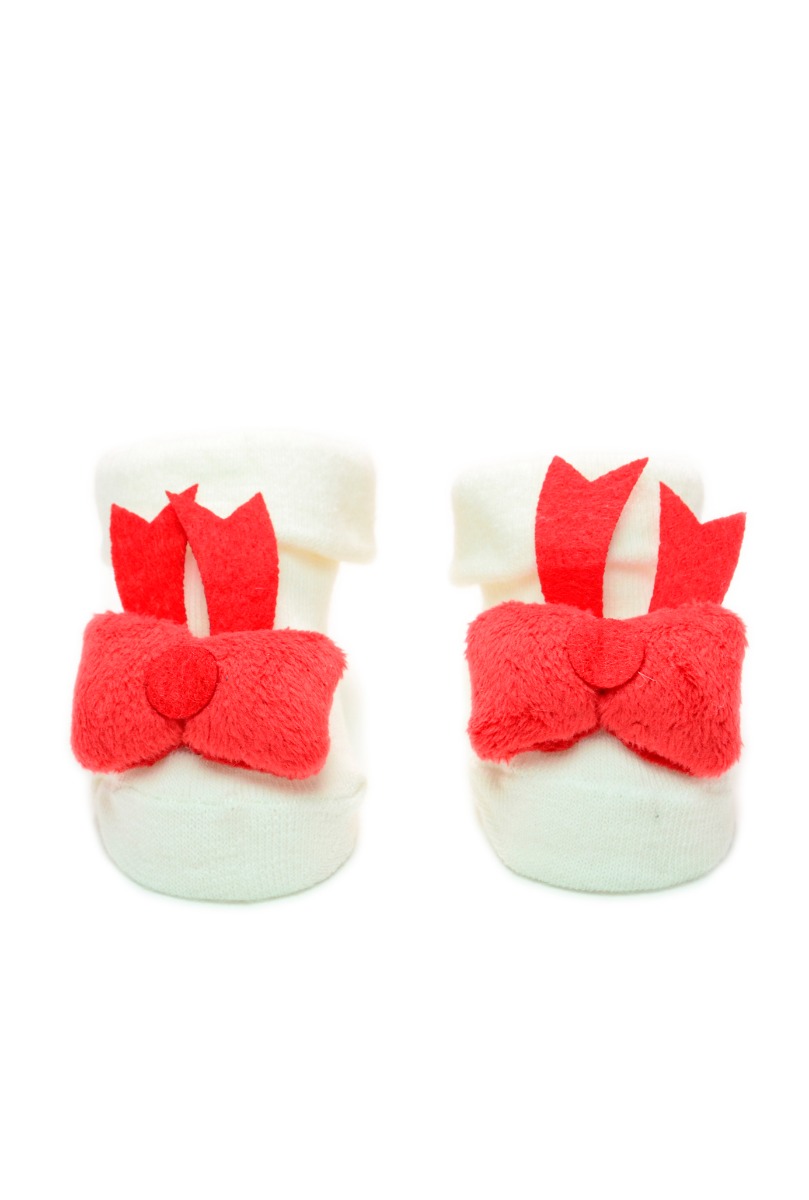 Baby"s Red Fiyonk Socks Cream