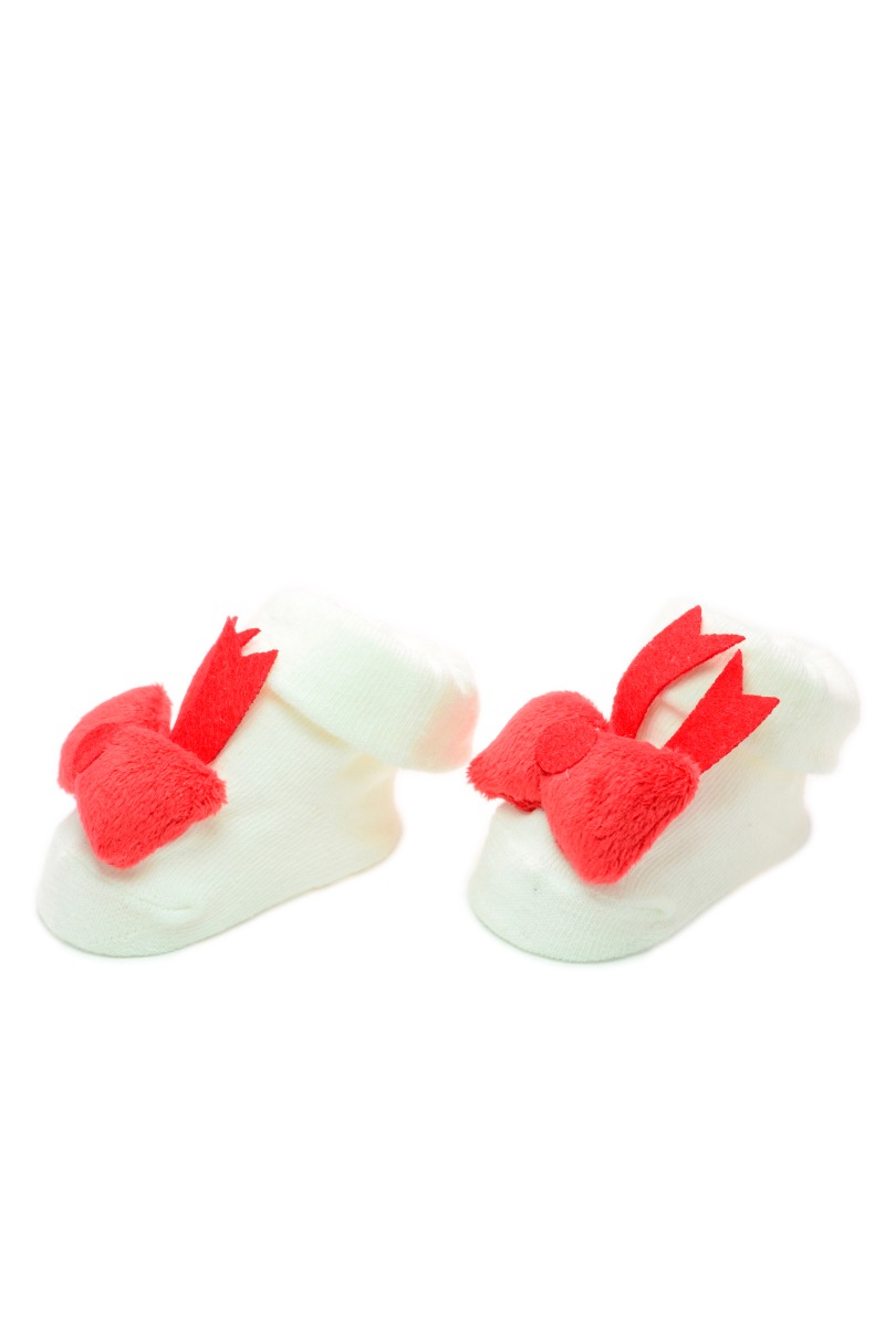 Baby"s Red Fiyonk Socks Cream