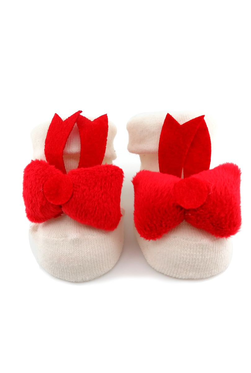 Baby"s Red Fiyonk Socks Cream
