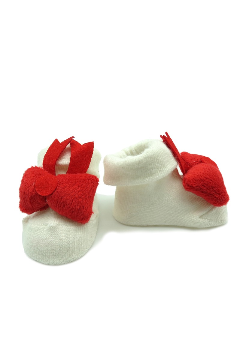 Baby"s Red Fiyonk Socks Cream