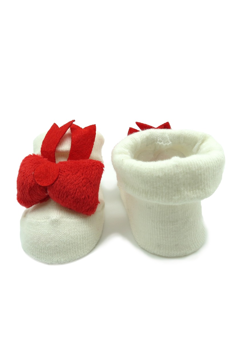 Baby"s Red Fiyonk Socks Cream