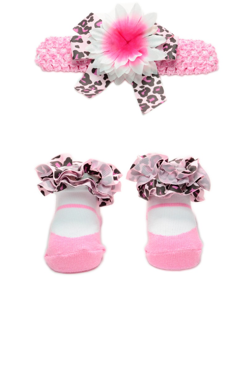 Baby"s Ribbon Girl Head band & Sock Set Pink