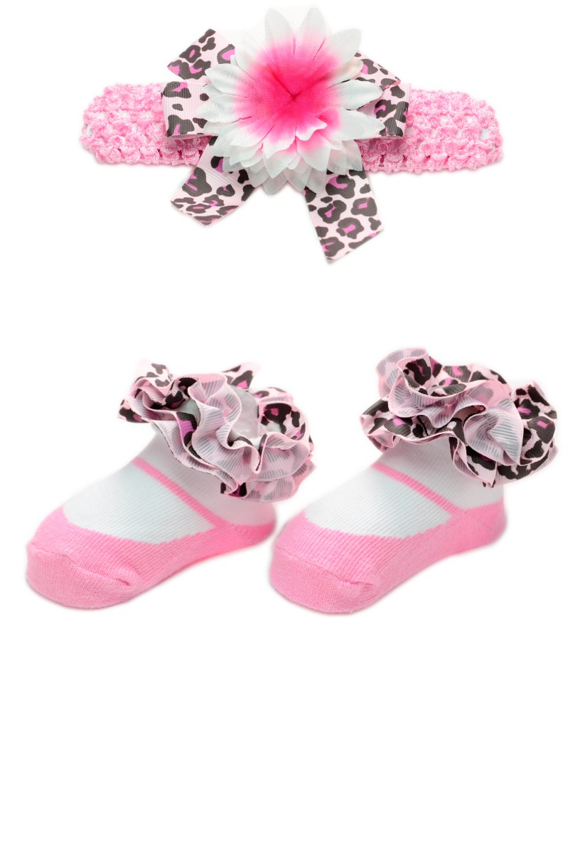 Baby"s Ribbon Girl Head band & Sock Set Pink