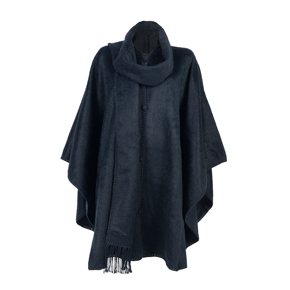 Black womens coat poncho with scarf