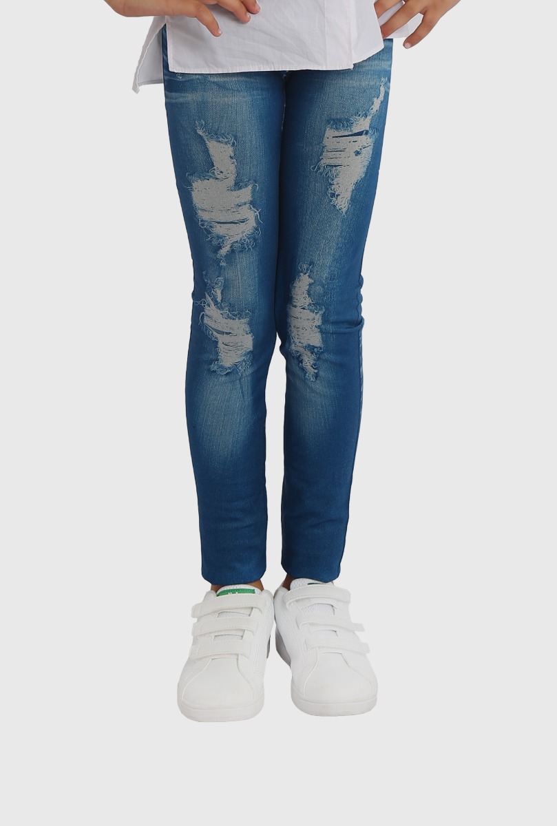 Girl"s Fake shredded Jeans Legging