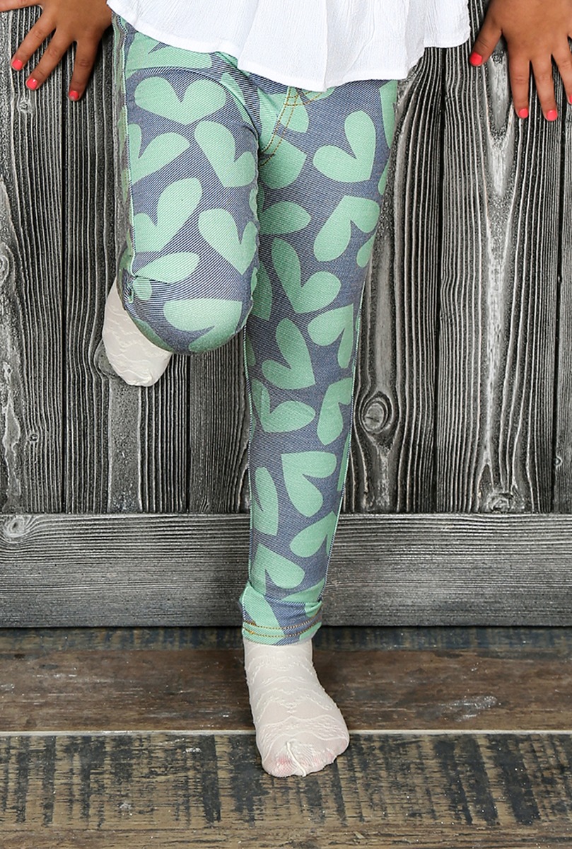 Girl"s Hearts Jeans Legging Green