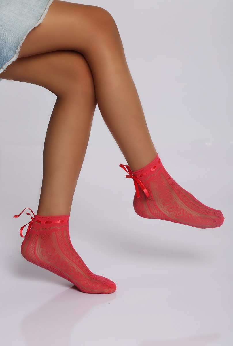 Girl"s Lovely Fishnet Sock L.Red