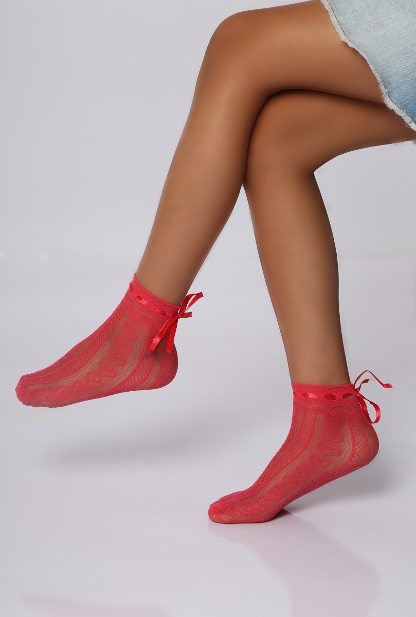 Girl"s Lovely Fishnet Sock L.Red