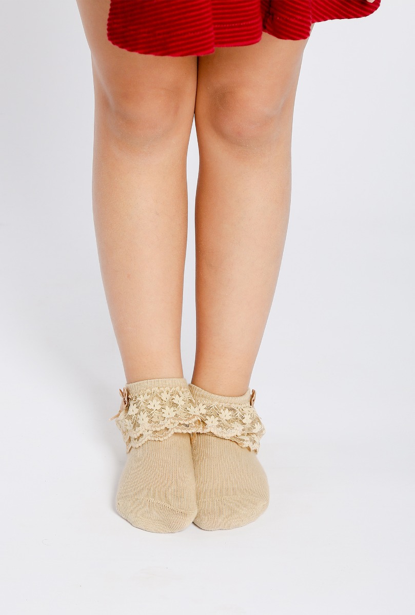 Girl"s Ruffle Sock Beige