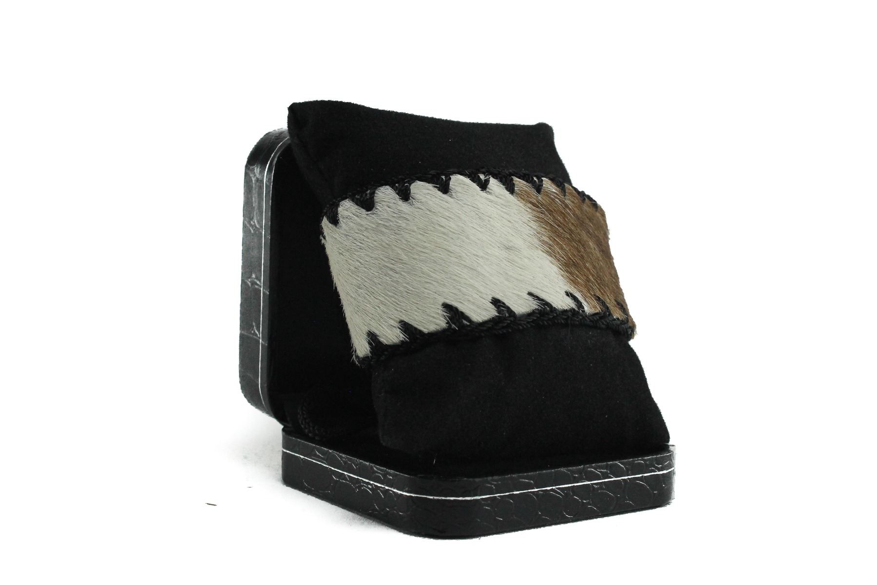 Leather and fur mens bracelet