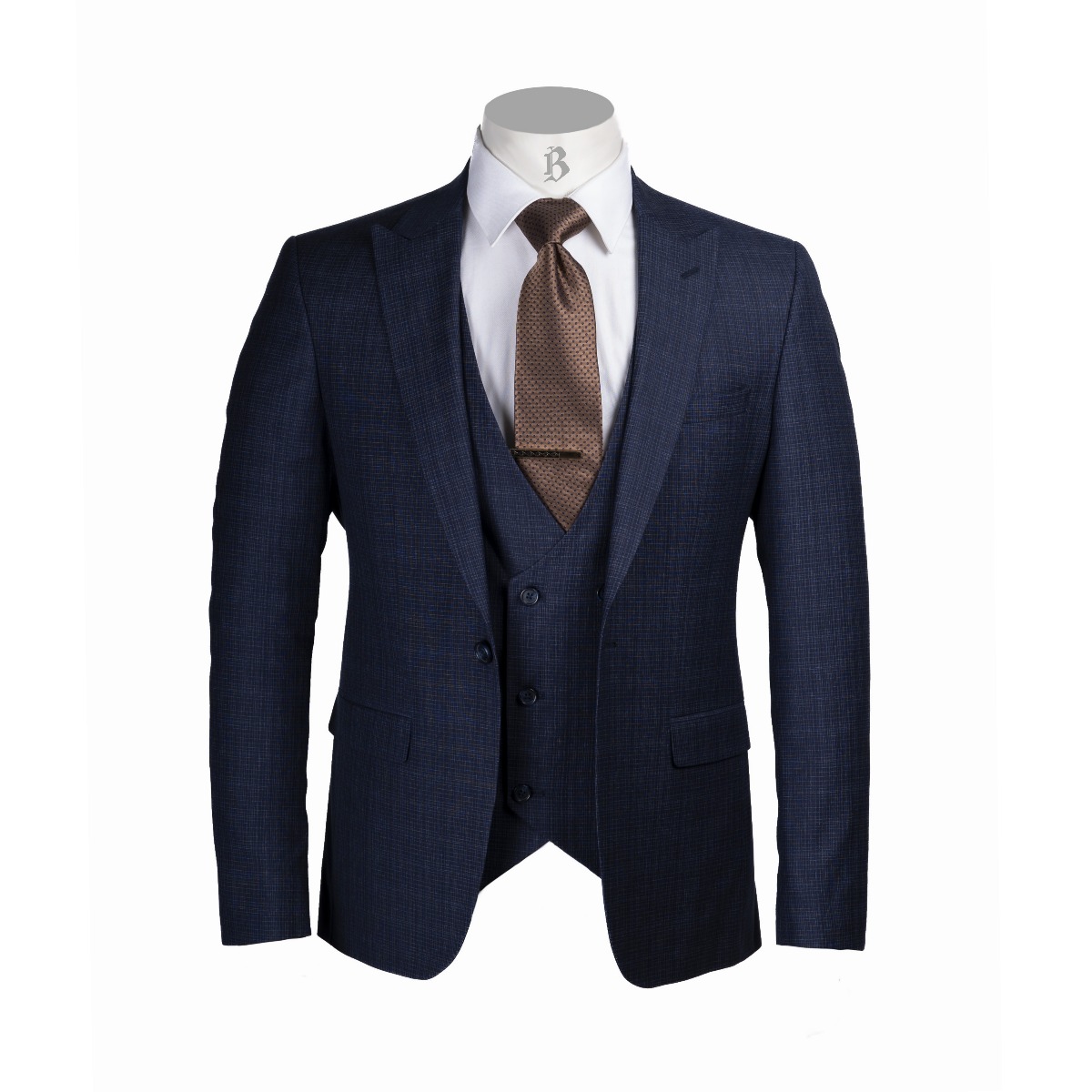 Men"s Textured 3 Piece Suit Navy