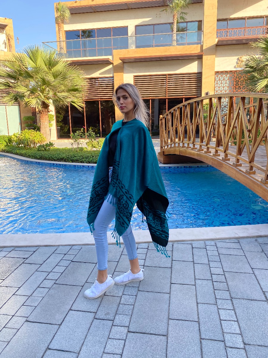 Original Poncho double color handmade lama wool