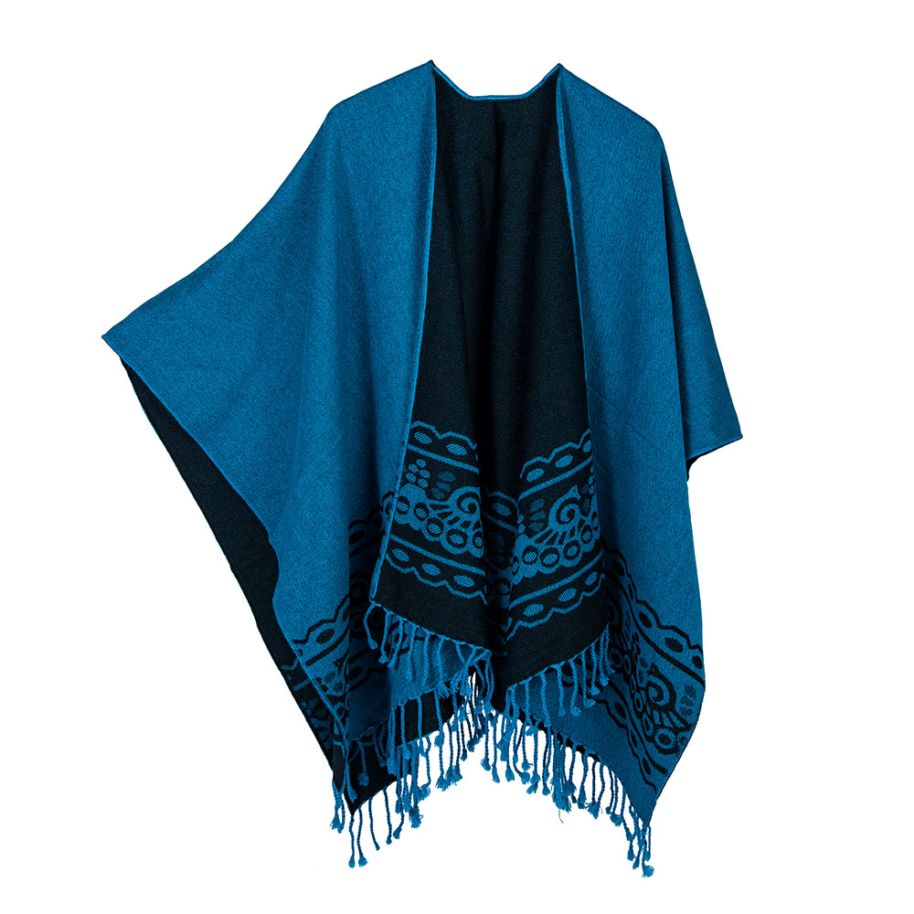 Original Poncho double color handmade lama wool