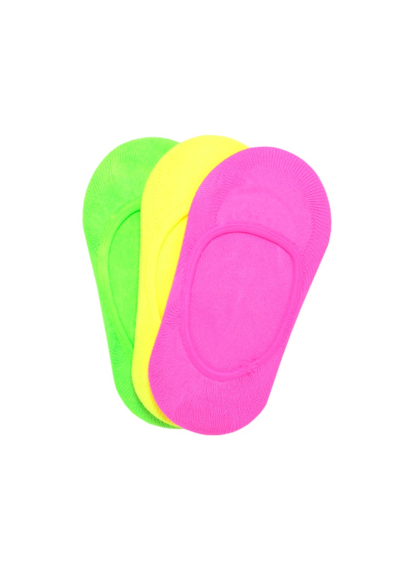 Pack Of 3 Kids Liner Socks Fuchsia-Yellow-Green
