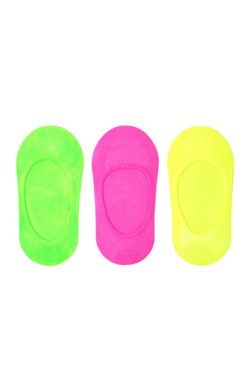 Pack Of 3 Kids Liner Socks Fuchsia-Yellow-Green