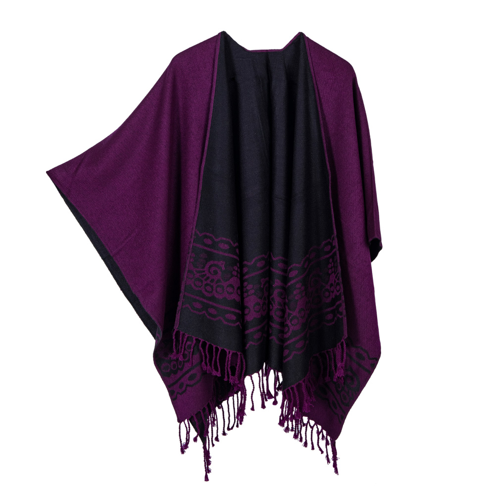 Poncho double color handmade lama wool black and purple