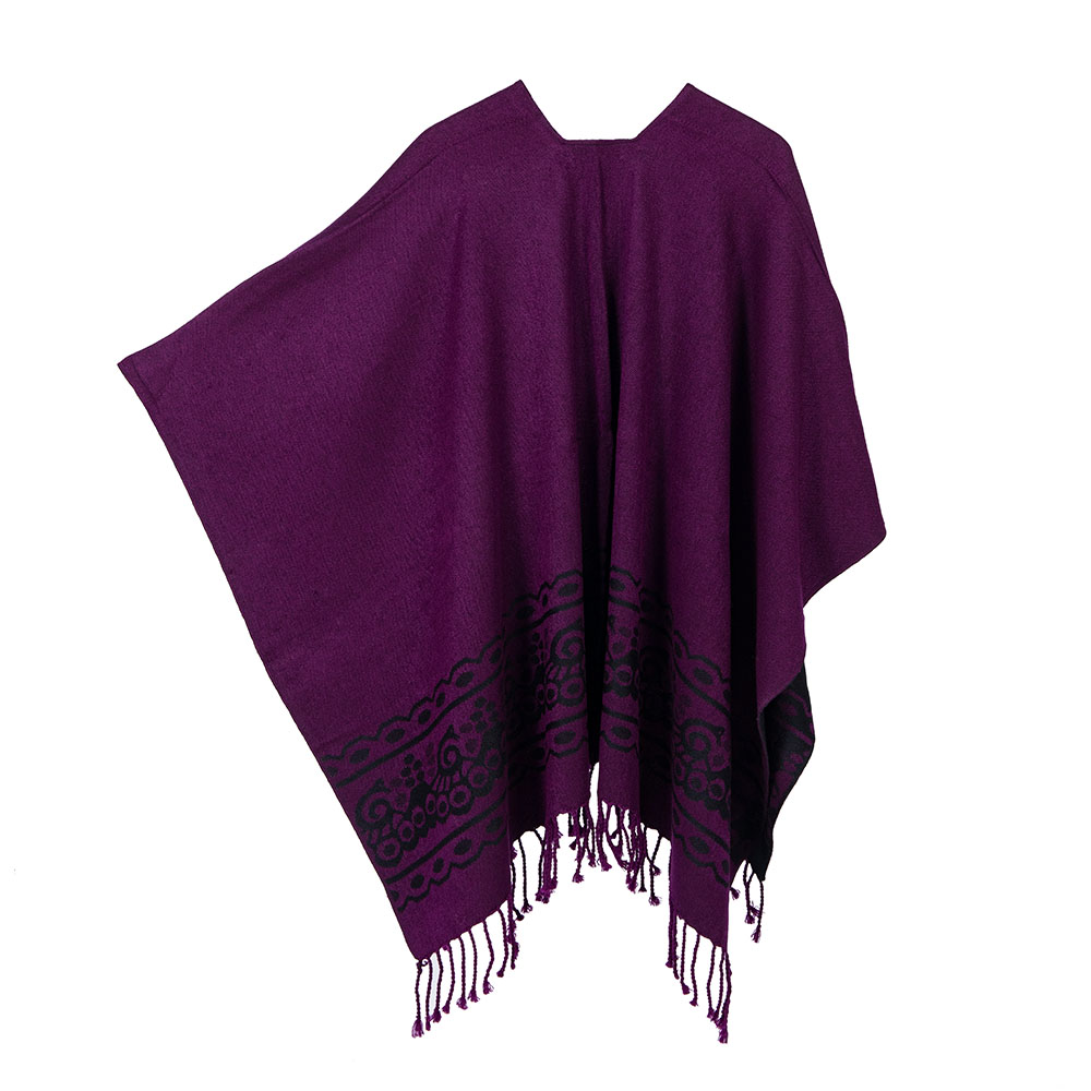 Poncho double color handmade lama wool black and purple