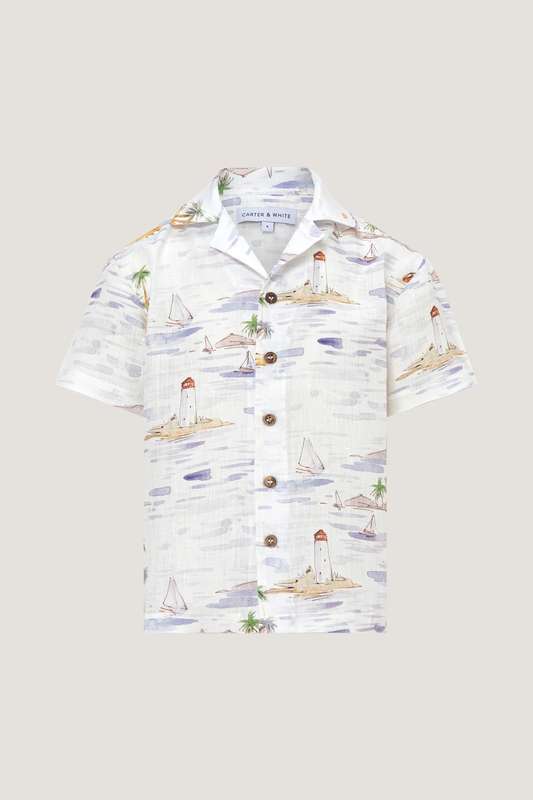 Boys Daffy SS Beach Print Resort Shirt
