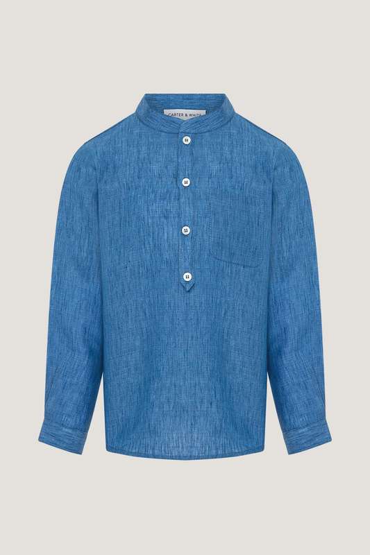 Boys Mandarin Collar Pocket Shirt