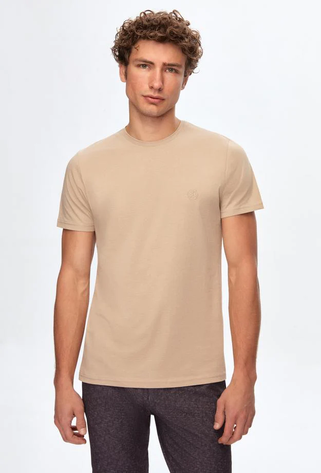 Ds Damat Regular Fit Beige Plain Knitted T-shirt
