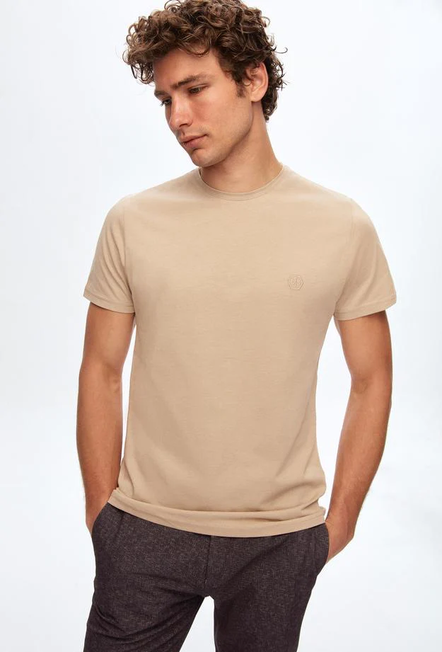 Ds Damat Regular Fit Beige Plain Knitted T-shirt