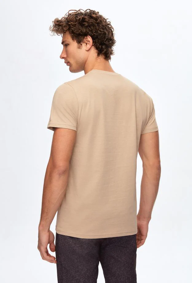Ds Damat Regular Fit Beige Plain Knitted T-shirt