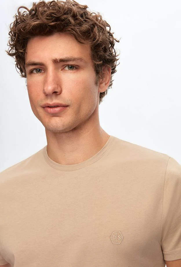 Ds Damat Regular Fit Beige Plain Knitted T-shirt