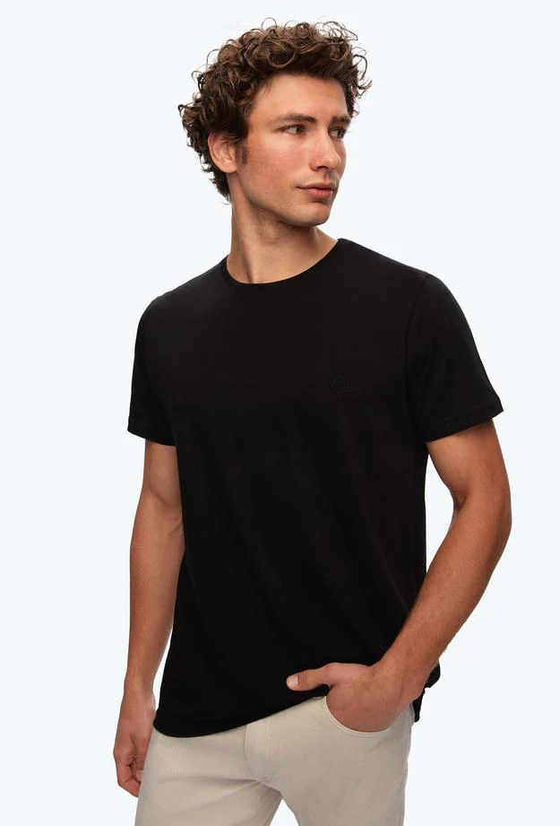 Ds Damat Regular Fit Black Plain Knitted T-shirt