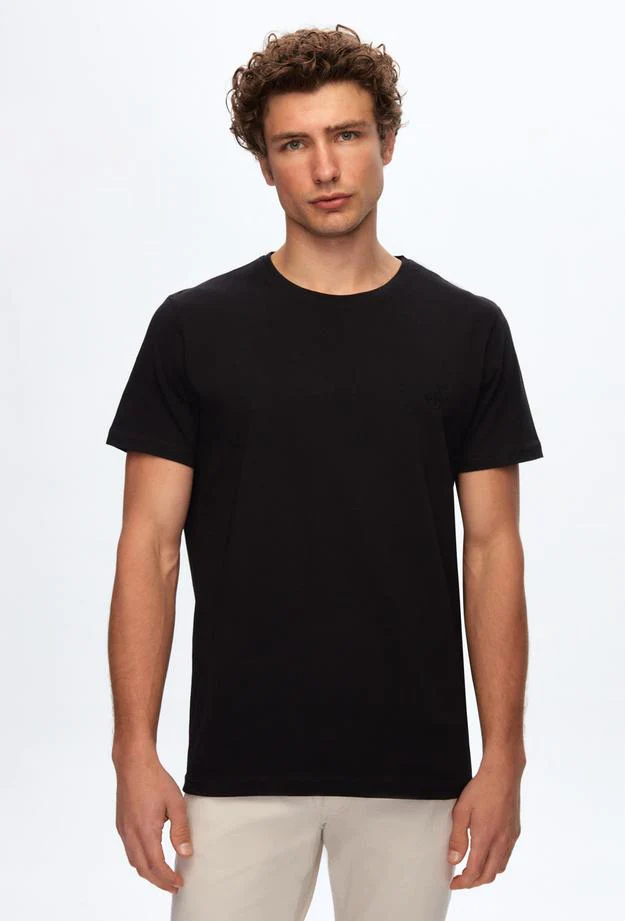 Ds Damat Regular Fit Black Plain Knitted T-shirt