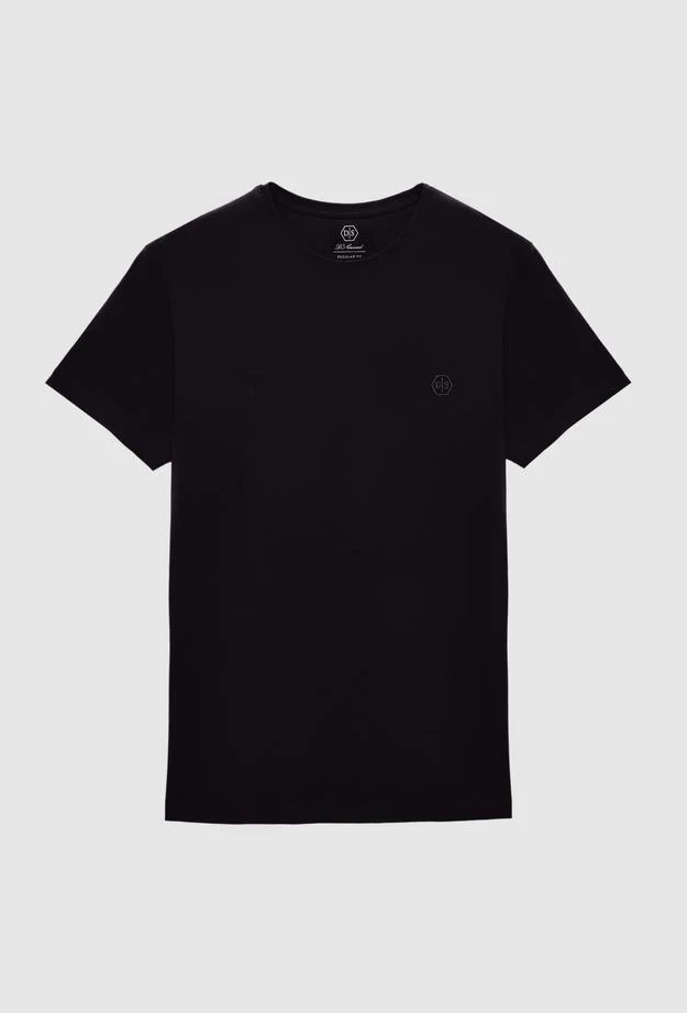 Ds Damat Regular Fit Black Plain Knitted T-shirt