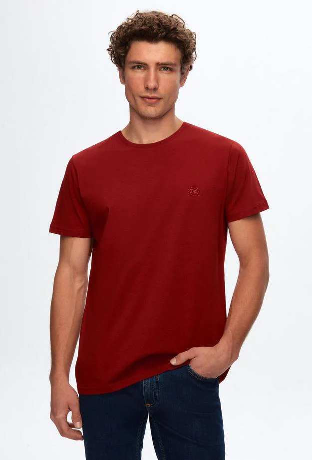 Ds Damat Regular Fit Burgundy Plain Knitted T-shirt