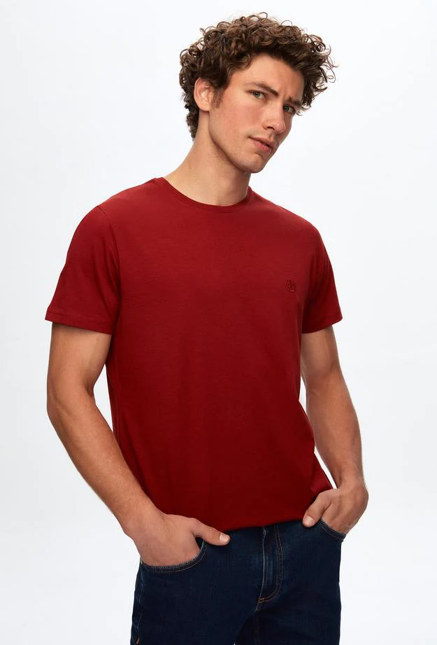 Ds Damat Regular Fit Burgundy Plain Knitted T-shirt