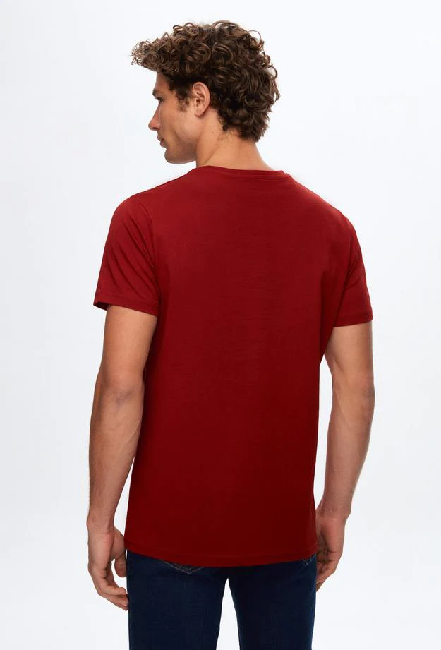 Ds Damat Regular Fit Burgundy Plain Knitted T-shirt