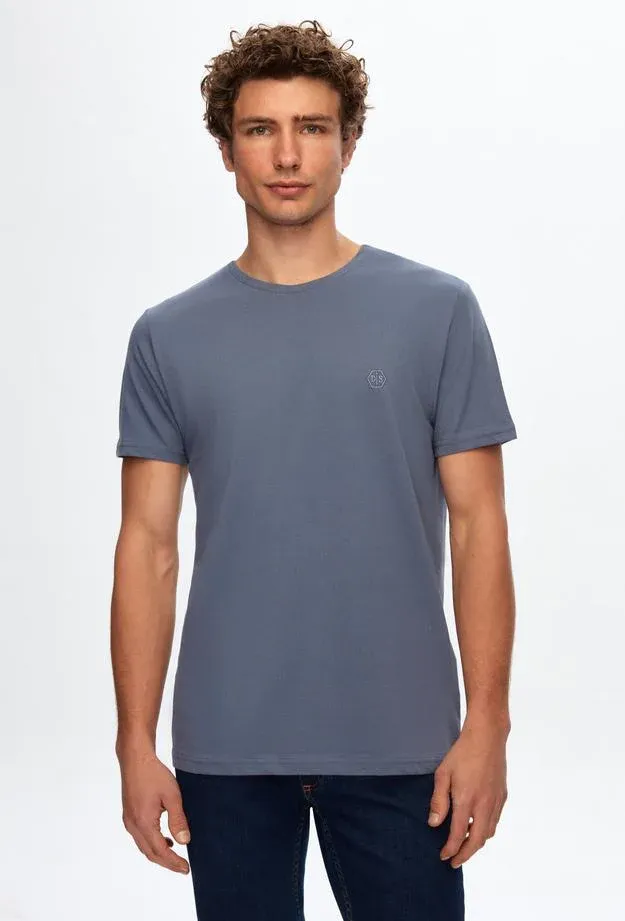 Ds Damat Regular Fit Indigo Plain Knitted T-shirt