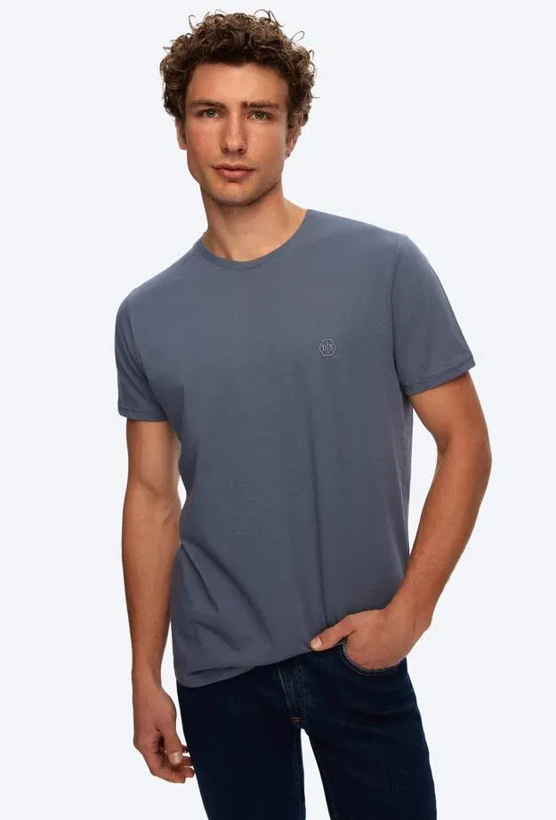 Ds Damat Regular Fit Indigo Plain Knitted T-shirt
