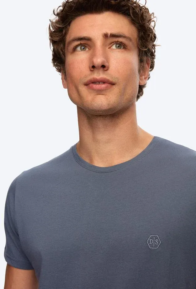 Ds Damat Regular Fit Indigo Plain Knitted T-shirt