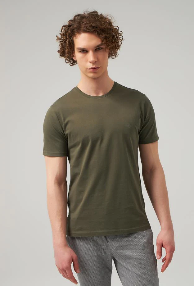 Ds Damat Regular Fit Khaki Plain Knitted T-shirt