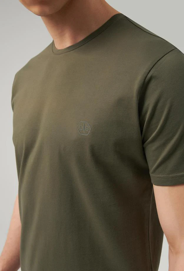 Ds Damat Regular Fit Khaki Plain Knitted T-shirt