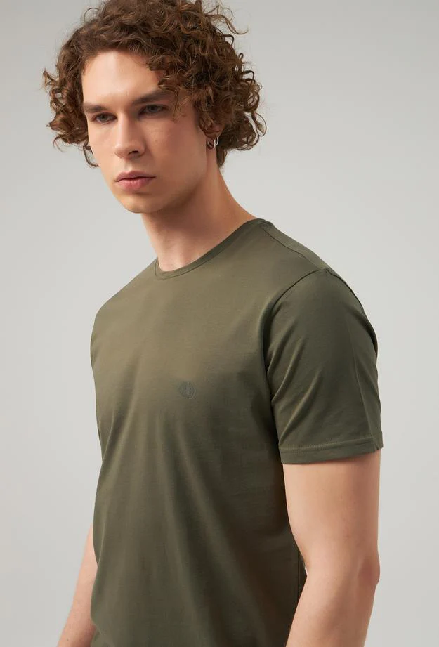 Ds Damat Regular Fit Khaki Plain Knitted T-shirt