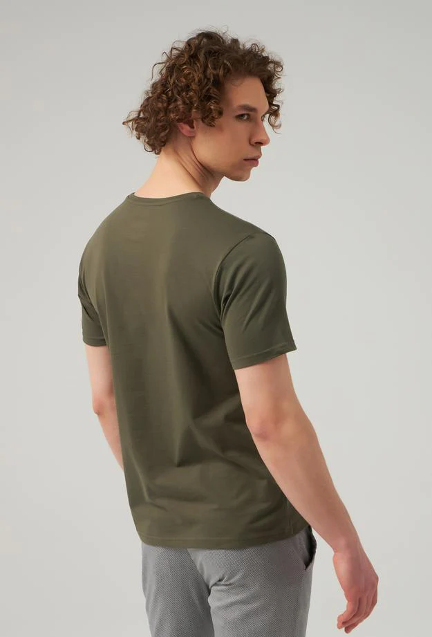 Ds Damat Regular Fit Khaki Plain Knitted T-shirt