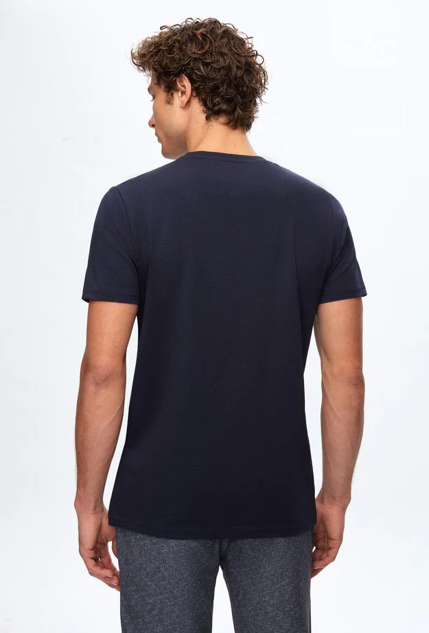 Ds Damat Regular Fit Navy Blue Plain Knitted T-shirt