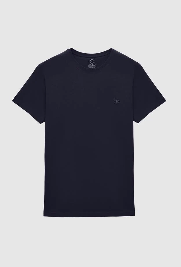 Ds Damat Regular Fit Navy Blue Plain Knitted T-shirt