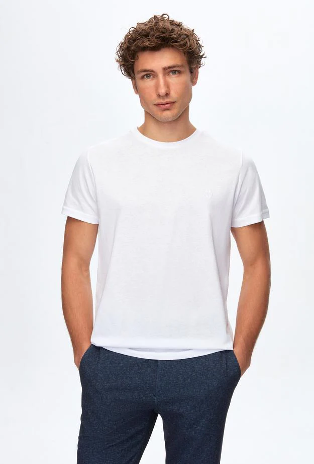 Ds Damat Regular Fit White Plain Knitted T-shirt